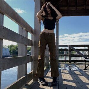 Forever 21 | Brown low-rise flare cargo pants